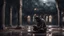 Placeholder: Hyper Realistic Young-Adult-Muslim Guy Crying & Praying-Namaz with-lean-body-language outside an old abandoned dark mosque at dark heavy rainy night showing dramatic & cinematic ambiance.