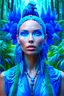 Placeholder: fashion photography portrait of blue human avatar, in blue lush jungle with flowers and birds, 3d render, cgi, symetrical, octane render, 35mm, bokeh, 9:16, (intricate details:1.12), hdr, (intricate details, hyperdetailed:1.15), (natural skin texture, hyperrealism, soft light, sharp:1.2)