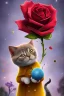 Placeholder: Der kleine Prinz als Katze mit Rose in der Pfote. Fuchs sitzt daneben