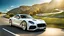 Placeholder: A sleek white shiny (((Bentley Porsche))), its contours and details perfectly captured in a (((cinematic view))), zipping along a winding road under a beautiful blue black night sky