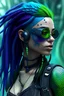 Placeholder: mermaid cyberpunk some fish scales on face indigo hair dreadlock sunglasses