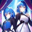 Placeholder: Girl, blue hair, pink eyes, dark mori, twins