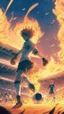 Placeholder: anime soccer player kicking a ball covered in fire, crowded stadium in the background