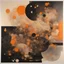 Placeholder: diffused cosmic conspiracies, abstract art, pinpoint light clusters, by Petros Afshar and Victor Pasmore, silkscreened mind-bending abstractist metal etching, asymmetric, cigarette burn textures, violent orange and black colors of differing hues, orange monocolor