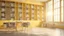 Placeholder: Modern yellow library interior with sunlight. Decor and desing concept. 3D Rendering