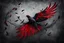 Placeholder: bird, broken wings, dark red feathers, pools of red, black and gray colors, surreal mood, kife and passing away, etheral, natur,, abstract background, pain, loneliness, despair, gray plain wall, cinematic, masterpiece