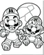 Placeholder: outline art for Mario Vs Goomba coloring page, Japanese manga style, cartoon style, cute face, white background sketch style, full body is a must, only use outline, clean line art, no shadow, bold outline