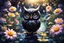 Placeholder: black light art, owl and small chibi duck in a flowergarden with beautiful flowers, pond, in sunshine, H.R. Giger, anime, steampunk, sürreal, watercolor and black in outlines, golden glitter, ethereal, cinematic postprocessing, bokeh, dof