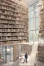 Placeholder: A modern library. Robotic book delivery, everything is automated. Cutting-edge library interior design. Everything is drawn in detail, in high resolution. 8k