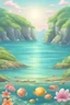 Placeholder: clear waters on tropical ocean. fantasy cartoon style