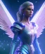 Placeholder: A crystalised queen, atmospheric, realistic, unreal engine, cinematic lighting, octane render. blue, pink, transparency, light, shine,bright, full body, transparent wings, blonde, long hair, nice smile