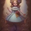 Placeholder: "Alice in the wonderland",dressing Disney style,hairstyle Disney style, detailed eyes, Realistic lighting,elegant,sarcastic smile, by artgerm,Chie Yoshii,Brian Kesinger,Gediminas Pranckevičius,Kilian Eng,reg Rutkowski,diseney