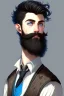 Placeholder: Black haired blue eyed freckled young male wizard in the style of aubrey beardsle