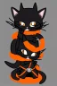 Placeholder: cat 2d, knight, ninja, black fur,full body, orange torn coat,game character, strong, anime, chibi