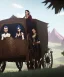 Placeholder: Fantasy Adventurers inside a traveling caravan, horse carriage