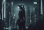 Placeholder: Cyborg cyberpunk black rabbit. Photograph.