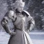 Placeholder: smooth hyper realistic, beautiful Japanese snow knight robot in crown, pale colors, dark cosmos background, extremely sharp detail, finely tuned detail, ultra high definition, 8 k, unreal engine 5, ultra sharp focus, accurate sword wings, positive smile, lot of details, fit within portrait, Ambiance winter, perfect composition, perfect hair, perfect hands, finger up gestures