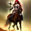 Placeholder: ultra detailed portrait of beautiful Red Sonja Riding a Black Horse, wearing a bikini plate armor, extremely detailed digital painting, extremely detailed face,crystal clear green eyes, in the style of robert e howard and pablo oliveira and Ken Kelley, mystical colors,perfectly centered image, perfect composition, rim light, beautiful lighting,8k, stunning scene, raytracing