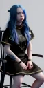 Placeholder: Billie Eilish, sitting on a chair, Black Short Dress, high detail, realistic