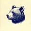 Placeholder: sideview of bear head, 70s comics style, block print with indigo ink on creamy paper texture, strong contrast