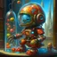 Placeholder: Prompt: "In the style of Chris Dunn, concept art for a transparent glass baby robot full of gumballs who is also a gumball machine. He has big eyes and a transparent helmet full of gumballs and is juggling gumballs in front of a futuristic cityscape. The art has a steampunk and a retro science fiction style with vibrant colors. It is a digital illustration with high detail. The background features a fantasy world with an epic composition and cinematic lighting."