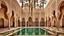 Placeholder: a pool surrounded by arches and palm trees, arabic architecture, moorish architecture, moroccan mosque, islamic architecture, a pool inside the giant palace, ornate palace made of green, morocco, fountains and arches, stunning grand architecture, mediterranean architecture, moroccan city, marrakech, ornate retreat, futuristic palace, architectural digest photo, gorgeous buildings, stunning architecture, ornate architecture