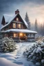Placeholder: Flowers in the snow, winter season with snow and fog, Santa Claus cottage in background, dynamic light and shadow, mid-angle , intricate details, very detailed scene with intricate details, realistic, natural colors, highly detailed, perfect composition, beautiful detailed intricate image , insanely detailed 32k artistic photography, photorealistic concept art, soft natural volumetric cinematic perfect light