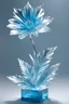 Placeholder: Hyper-realistic sculpture ice sculpture a bright ice flower in sky blue silver background