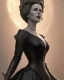 Placeholder: old evil queen in black leather gown, femme fatale, volouptous, busty, cleavage, angry, emperious, 8k resolution concept art portrait by Greg Rutkowski,