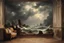 Placeholder: Andreas Achenbach tufting tapestry trompe-oil painting stormy sea shores islands ancient temple, in portrait studio