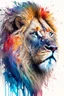 Placeholder: "lion", clean design, art station, splash of colorful paint, contour, ((solid white background)), gazing into camera, hyperdetailed intricately detailed, unreal engine, fantastical, intricate detail, splash screen, complementary colors, fantasy concept art, 8k resolution, DeviantArt masterpiece, watercolor, paint dripping