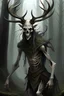 Placeholder: wendigo with a deer skull covering head and face and emaciated full body image