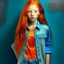 Placeholder: pretty girl, aged 12, ginger, conventionally attractive, colourful clothes, realism, jeans