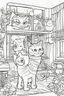 Placeholder: coloring page for kids, Cats in the house, cartoon style, thick lines, low detail, no shading