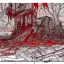 Placeholder:  line Art coloured, destroyed, post apocalyptic, darkred tones,