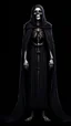 Placeholder: Portrait of Death in full length in saint mantle on black background in realistic style