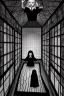 Placeholder: Wednesday Adams in 3d scary dark room Escher style