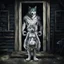 Placeholder: fantasy digital art of crying young female anthro wolf in gray hairy wolf body and wears just a short canvas rag around her waist , sadly crying face stands in the rain front the door, behind her an tall angry anthro dark hairy wolf man standing behind in rustic halb open door in an massive wooden house, deep colors, rainy day, detailed, anthropomorphic creatures, fantasy, sci-fi mood