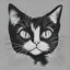 Placeholder: Cat's head, cartoon style, black and white,