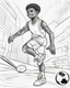 Placeholder: coloring page, depicting a black kid as an Athlete, full body, outline, black and white, highly defined, white background, empty background, cartoon style, coloring book style