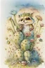 Placeholder: a cheerful cute furry fluffy chibi chipmunk holding a beautiful big cactus with flowers on it on the green field with flowers S<AI by Jean-Baptiste Monge, watercolor and ink, intricate details, fantasy, beautiful, award winning, colorful, fantastic view, crisp quality, in sunshine