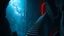 Placeholder: Stairs between heaven and hell, a big vertical spiral staircase made of indefinable material, the end of which cannot be seen, connecting the hellish dark depths with the endless dark blue universe, higg detailed, surreal, dark vibe, cinematic
