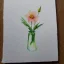 Placeholder: tiny watercolor of single long stem pressed flower, delicate arrangement, beautiful composition, etsy, aesthetic layout, white parchment