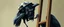 Placeholder: crow dad, faceted portrait, wearing mirror hat, climbing ladder, writing with chalk a nice little dog poem
