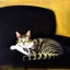 Placeholder: oil portrait of a Cat sleeping in a Black sofa by Monet 8k