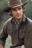 Placeholder: a photographic, photorealistic, true-to-life facial portrait of Tex Limbestahl. with black hair, blue eyes, wearing a ten gallon cowboy hat, head to waist image, professional quality, studio photograph shot on 35mm film