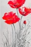 Placeholder: Abstract wet watercolour, bright red grey stalks poppies