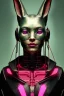 Placeholder: Medium Close Up Portrait, Front image. cyberpunk, rabbit mask, Asian woman, pink long hair. latex coat. Red, black, gold, color. Ghost in the shell style. Color background, photo studio. Avatar image, highly detailed, concept art, smooth, unreal engine 5, god rays, ray tracing, RTX, lumen lighting, ultra detail, volumetric lighting, 3d, finely drawn, high definition, high resolution.