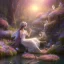 Placeholder: high-quality, fine-detail beautiful, stunning fairy sitting beside a clear, reflective lake, flowers, butterflies, small globes of iridescent light, tranquil, gorgeous, 8k resolution, 3D octane render, intricate, digital art, detailed matte, volumetric lighting, George Grie, Anne Dittman, Anne Stokes, Lisa Parker, Selina French, Alphonese Mucha