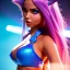 Placeholder: Ana de Armas naked as jinx from arcane standing in a nightclub with light blue hair and long blue plats, blue tattoos on arms, stomach showing, bullet belt with guns, alluring, bedroom scene, cosplay, photo realistic,